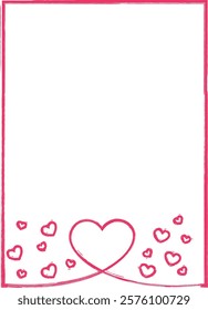 Image розовая рамка  showcases a hand-drawn romantic card template with a wavy border and delicate heart decorations concentrated in the upper left corner, featuring an elegant pink sketch style. Idea