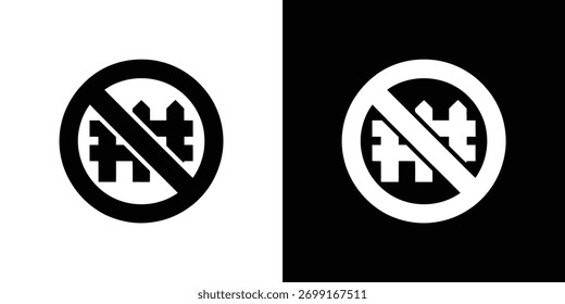 The image showcases a Level crossing not allowed icon. It features black and white circles with the railroad crossing symbol crossed out.