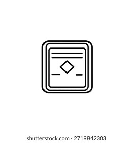 The image showcases a minimalistic black and white outline of a card. The card features a diamond shape at its center and horizontal lines.