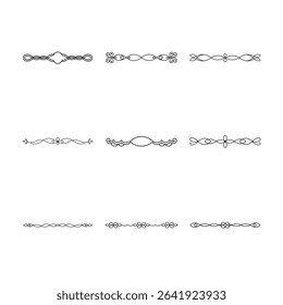 The image showcases nine unique black line dividers with intricate designs, perfect for adding a touch of elegance to any project.
