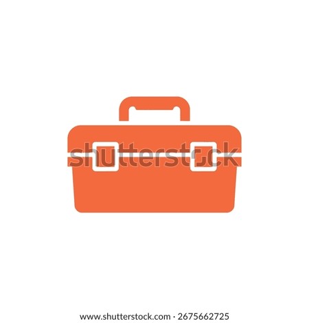 The image showcases an orange toolbox icon, set against a crisp white background, ideal for construction, repair, and maintenance concepts or designs. Simple and clean vector illustration.