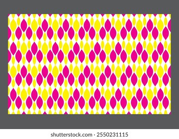 The image showcases a repeating graphic pattern with pink and yellow oval shapes alternated on a white background, evoking vibrancy and energy.