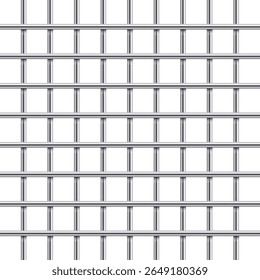 A imagem mostra um padrão repetido de uma grade de metal prata. O arranjo simétrico forma numerosas aberturas quadradas, destacadas pelo contraste do metal contra o fundo plano.