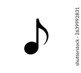 Image showcases a solid black eighth note music symbol with a notehead, stem, and flag, set against a plain white background, emphasizing the musical concept.