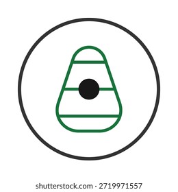 The image showcases a stylized avocado icon encapsulated within a dark circle. The avocado, rendered in clean, geometric lines of green, features a central black dot representing the seed. The