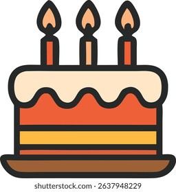 The image showcases a stylized cake with three lit candles. 