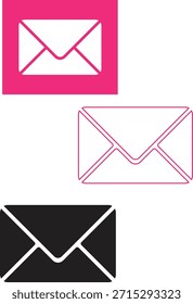Das Bild zeigt drei verschiedene E-Mail-Symbole, die jeweils einen anderen visuellen Stil aufweisen. Das eine ist ein rosafarbenes Rechteck, das andere ein weißer Umriss, und das letzte Symbol ist schwarz. Sie repräsentieren die digitale Kommunikation. hochwertig, professionell, detailliert