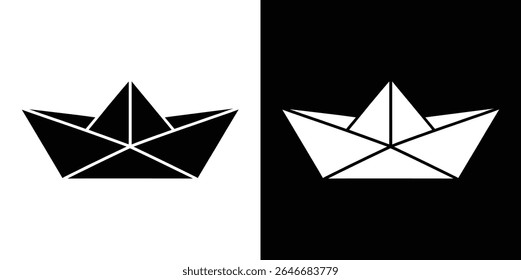 The image showcases two paper boat silhouettes, one in black over a white background and the other in white over a black background, creating a clean, minimalist aesthetic.