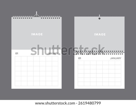 The image showcases two spiral-bound wall calendar mockups for January, featuring a clean grid design and hanging hooks. Ideal for presenting minimalist or professional calendar layouts.