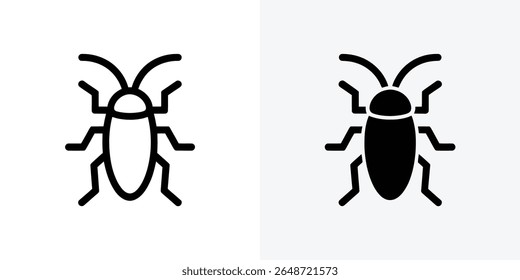 The image showcases two stylized cockroach icons displayed side by side. One icon is a white outline against a bright background, while the other is solid black.