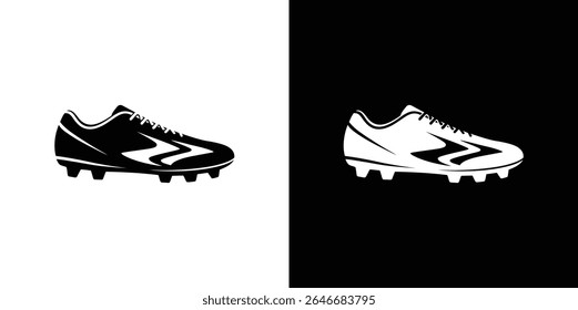 A imagem mostra dois gráficos vetoriais de uma bota de futebol americano. Um é preto no branco e o outro é branco no preto, ambos enfatizando o design e os equipamentos esportivos.