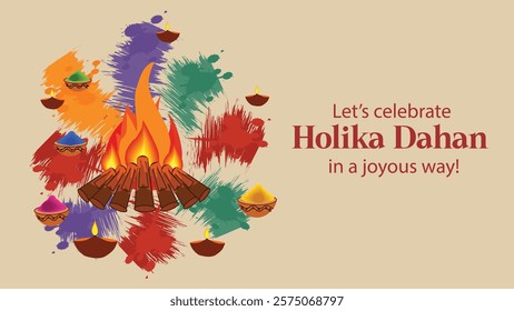 The image showcases the vibrant and colorful celebration of Holika Dahan. The bonfire represents the burning away of evil, while the colors symbolize the joy and positivity of the Holi festival