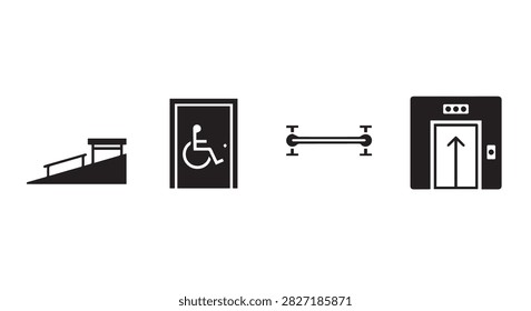 Image showcasing accessibility features such as ramps, elevators, handrails, and accessible doors designed for inclusive use by all individuals.