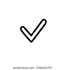 An image showcasing a black outline of a check mark set against a clean, white background. The minimalistic, clean design is perfect for various digital and print projects.