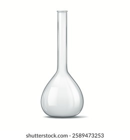 Image showcasing a clear laboratory flask with an elongated neck commonly used in scientific experiments ideal for precision measurements in laboratories.