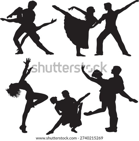 An image showcasing silhouettes of dancers performing various dance styles and poses, including ballet, contemporary, and hip-hop. The dancers are captured in dynamic and expressive movements, highlighting the diversity and artistry of dance.