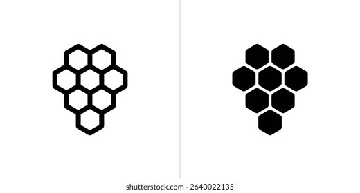 Image showcasing two honeycomb cell patterns. On the left, a black outlined honeycomb; on the right, a solid black honeycomb shape. Both icons are displayed against a crisp white backdrop.