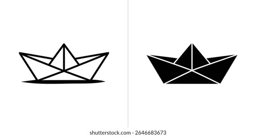 Image showcasing two paper boat icons in contrasting black and white, highlighting variations in line weight and overall design, displayed side by side against a bright background.