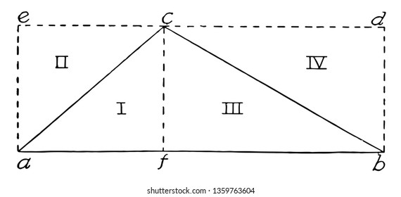 An image showing the area of the triangle. In this four projection triangle, vintage line drawing or engraving illustration.