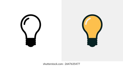 Image showing a black and white outline bulb icon and a colored bulb icon, side by side on a white background. Perfect as a simple graphic or design element.