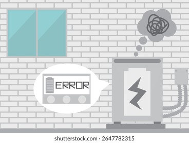 Imagen que muestra un Mensaje de error que se muestra en el control remoto debido a una batería doméstica rota