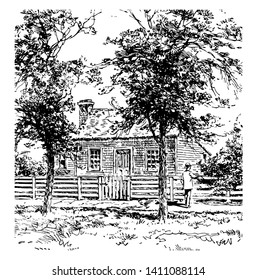 Image showing the place where General Grant was born, point pleasant, near Ohio river, Ohio, US  vintage line drawing.