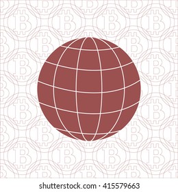 Image showing the possibility of using bitcoin as a means of payment in the world: the globe on the background of bitcoin