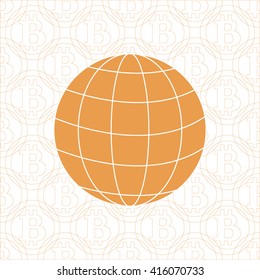 Image showing the possibility of using bitcoin as a means of payment in the world: the globe on the background of bitcoin