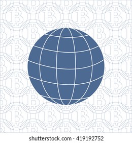 Image showing the possibility of using bitcoin as a means of payment in the world: the globe on the background of bitcoin