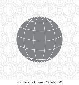 Image showing the possibility of using bitcoin as a means of payment in the world: the globe on the background of bitcoin