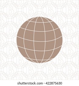 Image showing the possibility of using bitcoin as a means of payment in the world: the globe on the background of bitcoin
