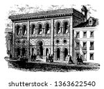 Image showing The South Carolina Institute in 1860 with one entry and multiple windows vintage line drawing.