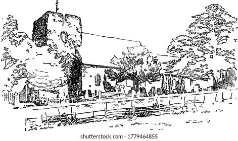 Image showing St. Martin's Church, Canterbury, United Kingdom, vintage line drawing or engraving illustration.