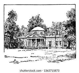 Image showing Thomas Jefferson's estate near Charlottesville, Virginia vintage line drawing.