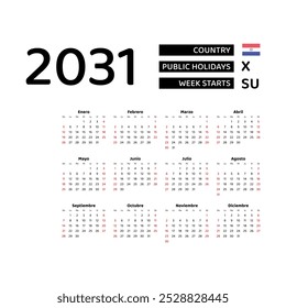 The image shows a 2031 calendar for the Paraguay. The calendar is in Spanish and includes public holidays. The week starts on Sunday.