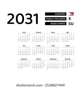 The image shows a 2031 calendar for the Philippines. The calendar is in Filipino and includes public holidays. The week starts on Sunday.