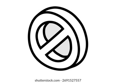 The image shows a 3D prohibition or no-entry symbol icon. It is designed with bold black outlines in an isometric perspective.