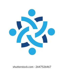 The image shows an abstract logo design of four abstract people forming an abstract shape symbolizing unity that looks clean and sharp on a white background