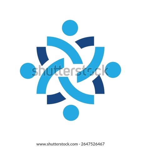 The image shows an abstract logo design of four abstract people forming an abstract shape symbolizing unity that looks clean and sharp on a white background