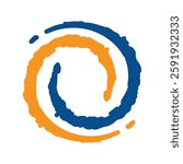 The image shows an abstract spiral shape letter O logo in orange and blue color. The image produced without the use of any form of AI software.