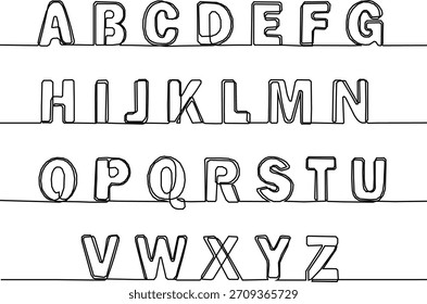 A figura mostra o alfabeto de A a Z em um estilo de desenho de linha contínua.