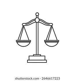 The image shows a balance scale with a line outlining its shape, emphasizing its simple form against a white background. The depiction reflects the core principles of law.
