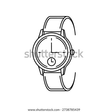 The image shows a basic analog wristwatch featuring a round face with hour, minute, and second hands. The watch has a simple, unadorned design with a leather strap and a metallic case. The dial is white with black markings for time indication, and the strap is secured with a buckle closure.