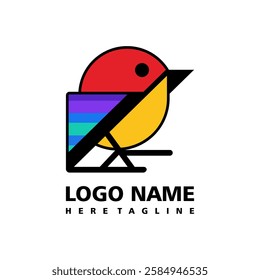 The image shows a bird logo. This logo is attractive and relevant because it uses a modern and minimalist design with bright colors and geometric shapes, making it visually appealing and easily recogn