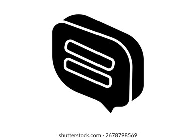 A imagem mostra um ícone de bolha de bate-papo preto com duas linhas horizontais internas, representando o texto