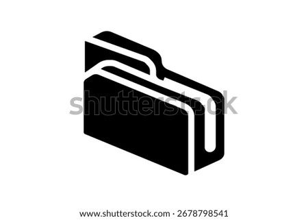 The image shows a black folder icon. It is a minimalist and flat-style illustration of a folder, commonly used to represent files, storage, or directories in digital systems.