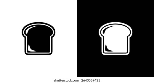 Image shows a black silhouette of bread on a white background and a white bread slice silhouette on a black background, side-by-side and isolated.