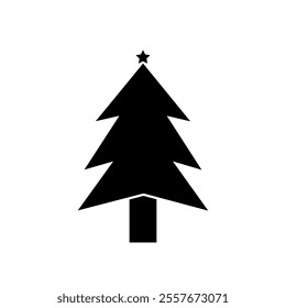 The image shows black silhouettes of Christmas trees. Showcasing varying shapes and arrangements of branches. These designs are simplistic and ideal for icons, decorations, or graphic design purposes.