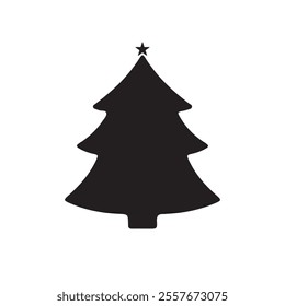 The image shows black silhouettes of Christmas trees. Showcasing varying shapes and arrangements of branches. These designs are simplistic and ideal for icons, decorations, or graphic design purposes.