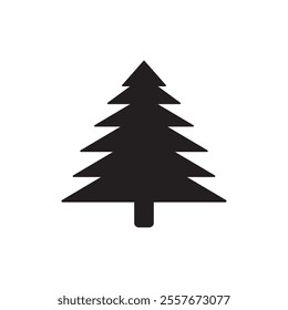 The image shows black silhouettes of Christmas trees. Showcasing varying shapes and arrangements of branches. These designs are simplistic and ideal for icons, decorations, or graphic design purposes.